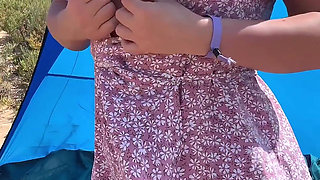 Flashing Pussy Outdoors in a Wrap Dress No Panties