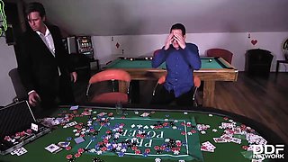Hot maid, Henessy and two horny guys are about to have steamy sex on a billiard table