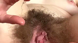 Amateur blonde big clit rubbing real orgasm with super hairy bush