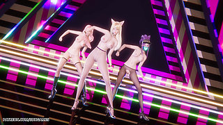 Mmd Babymonster - Batter up Ahri Evelynn Akali Sexy Striptease League of Legends Hentai Uncensored 4K 60fps