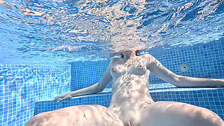 Nude Pool Tease and Masturbation While He Watches