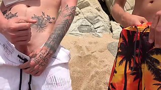 Two men with big cocks are fucking a busty MILF