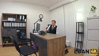 Loan4k. czech lady with Huge Boobs is sucking clerk\u2019s Big Cock in his office