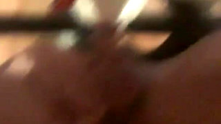 Tied up on a bed wearing pantyhose and high heels, roughly throated and hard fucked