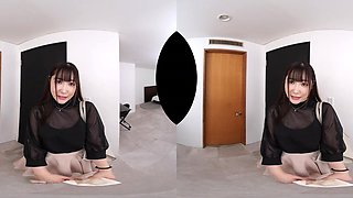 Asian teen shows her pink panties in VR