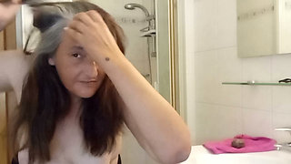 Mature 52 year old triggers you with slow hair combing without bra   very detailed