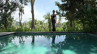 Teasing in See-thru Dress Outdoor at the Pool, Strip