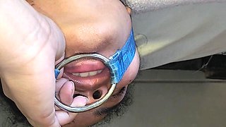 Throat Fuck with Open Mouth Gag and Spit Cum in Mouth