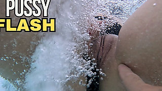 Flashing My Pussy in Front of a Student in Swimming Pool and Helps Me Masturbate - It's Very Risky with People Near