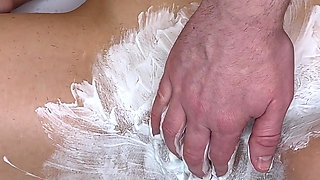 Shaving a Hairy, Tight Pussy with a Razor and Trimmer!