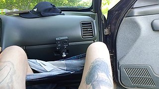 In the Car in the Parking Lot, My Stepmom Jerks off My Dick Until I Cum