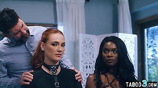 Obedient MILF and ebony GF serving hubby