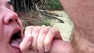 Public Blowjob by a Stunning Brunette MILF Who Swallows