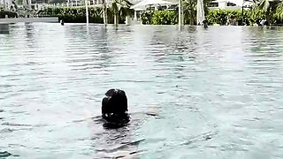 Sexy Monika Fox In A White Bikini Swims In A Pool