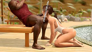 Lara Croft's scandalous poolside encounter while her husband watches her flirt with a bbc, catching every intense moment on camera