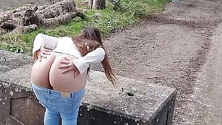 Girl showing off her big ass in public
