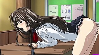 Uniformed cutie gives blowjobs while fingerbanging in a naughty anime scene