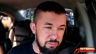 Roadside Blowjob: Brunette Exposes Boobs and Gives Head in Car