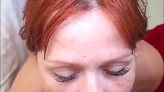 Cum on the Face of the Married Redhead Before Her Husband Arrives