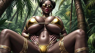 Gol Busty African Woman Bikini Dance in the Jungle