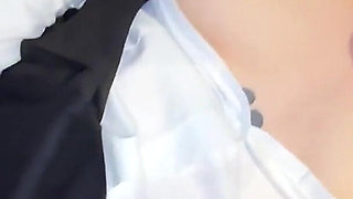 A Perverted Secretary Fucks Her Boss's Dick and Jerks Him off with Her Feet