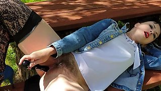 Amateur MILF Wanilianna Wanks Her Hairy Bush Pussy in Spring Garden