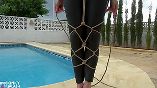 Wetsuit Bondage Mermaid Slippery Pool Kink with Fins, Rope & Deep Diving