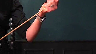 Caned Into Perfect Stripes Slave Mila Bent Over the Cage for Lady Dark Angel