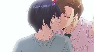 Dominant anime boy bends nerdy uke for raw doggystyle