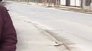 Snowy Exhibitionist Flashes Pussy and Ass in Public