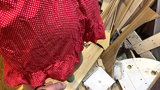 Garage Fucking with Redhead Worker Girl with Hairy Pussy, man with broken hand