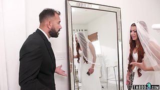 Nervous teen bride calming herself down