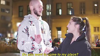 Picked up and fucked with creampie tiny Italian brunette