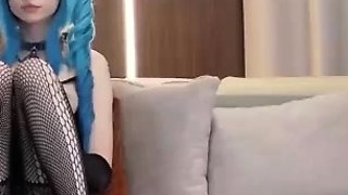 Vulva rubbing close up with blonde handling monster dildo