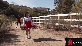 Busty cheerleader gets punished by all the cocks she hasn't have sex before
