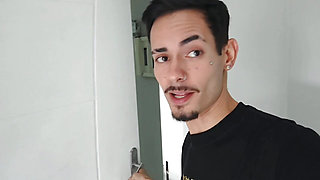 My husband's friend came home, caught us having sex in the bedroom and then sat me hidden while the cuckold was in the shower.