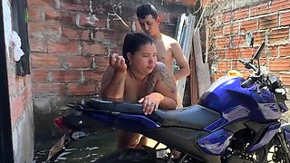 My neighbor helps wash my motorcycle then fucks me hard - Paolitasexy & Magoculionero rough sex with big natural tits and huge ass