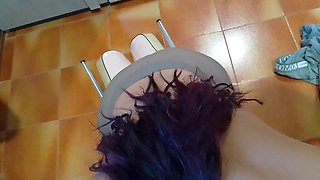 MILF with Pantyhose, High Heels, Perfect Tits and Big Ass Gives Blowjob with Cum in Mouth