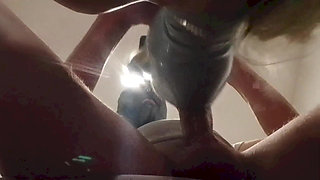 MILF with Blonde Pigtails Sucks Cock and Cums in Mouth