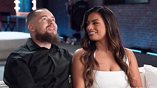 Karina Valentina gets her shaved pussy railed while her husband watches with Dan Damage.