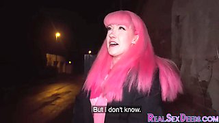 Public 21yo pinkhair babe cockriding