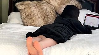 Cute teen girl enjoys foot fetish