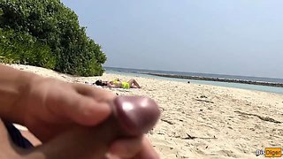 Public Pickup Stepmom and Stepdaughter on Beach - Risky Dick Flashing