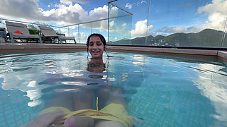 Busty India Gives an Amazing Blowjob in the Hotel Pool to Everyone's Glass- Yasmina Khan