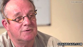 Horny HR girls fucks this grandpa during the interview