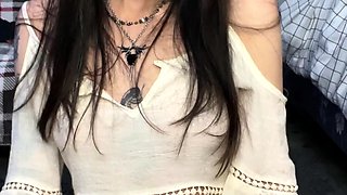 Brunette solo darling masturbating at home