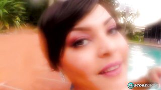 An awesome outdoor solo play with a big-boobed chick Cat Bangles