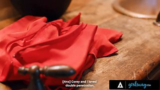 Girlsway - horny cougar Cory Chase has dual vibrator scissoring after getting strap-on double-penetrated! aggressive anal