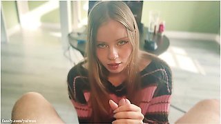 Caring Stepdaughter Gives Her Stepfather A Dick Massage And Gets A Creampie In Her Tight Pussy