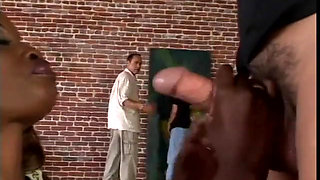 Three dudes take turns ass fucking and double penetrating a black beauty